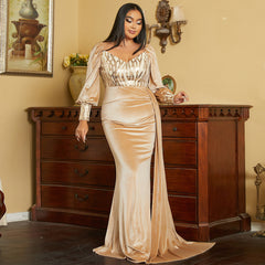 Plus Size Long Velvet Cocktail Light Luxury Bridesmaid Dress Evening Dress for