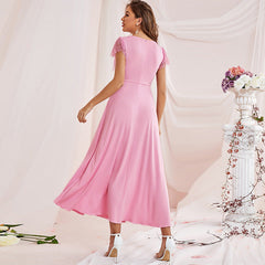 Dress Embroidered Long Lace High Waist Round Neck Large Swing Dress