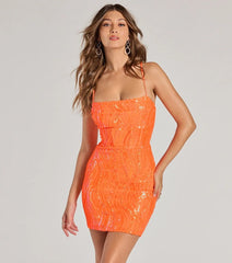 Paillettenkleid, Trägerkleid, orangefarbenes Etuikleid, kurzes Abendkleid