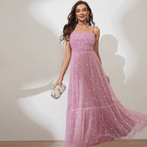 Suspender Dot Mesh High Waist Office Cami Dress