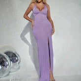 Popular Elegant Dress Deep V Plunge Split Backless Slimming Cami Dress