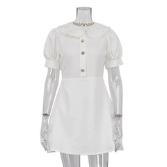French Dress High Sense Peter Pan Collar Short Sleeve Slim Fit Elegant A Line Dress