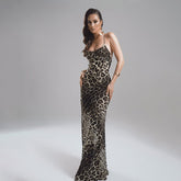 Leopard Print Backless Lace Up Dress Slim Strap Dress