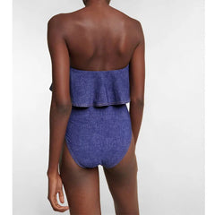 Traje de baño siamés vaquero estilo europeo, estilo retro francés, para adelgazar el vientre, ideal para vacaciones en la playa.