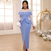 Vestido de fiesta con volantes y mangas transparentes con cuentas para cóctel