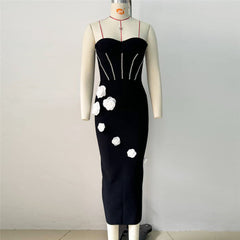 Diamond Tube Top Bandage Dress Three Dimensional Floral Design Dress Dress