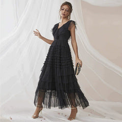 Party Gathering V neck Mesh Dress Formal Dress