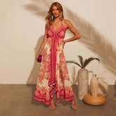 Casual Holiday Dress Printed Suspenders Midi