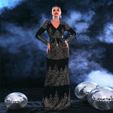 Long Sleeved Elegant V Neck Slim Fit Long Sequined Cocktail Evening Dress Bridesmaid Dress