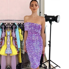 Off Shoulder Tube Top Purple Dress Cocktail Party Celebrity Party Evening Dress