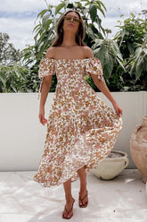 Elegant off-Shoulder Short Sleeve Lace-up Large Maxi Dress for