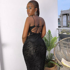 Vestido ajustado con tirantes, sin mangas, estampado, calado, con recortes, espalda descubierta, estilo urbano, estilo pulóver.