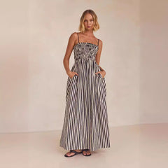 Striped Printed Rubber BLarge Swing Pocket Sling Dress