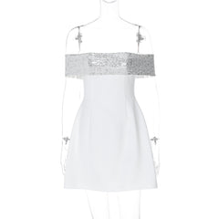 Elegante vestido ajustado de patchwork con hombros descubiertos