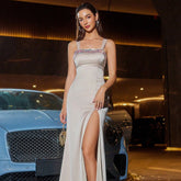 Vestido elegante de cóctel para fiesta, sin mangas, con tirantes finos y costuras de lentejuelas