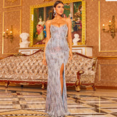 Elegant Party Sequined Suspender Banquet Sheath Fishtail Small Trailing Evening Dress for