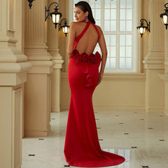 Party Cocktail Halter Backless Sheath Fishtail Small Trailing Evening