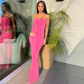 Fall Rose Red Waist Hollow Out Cutout Out Rhinestone Tube Top Dress Dress