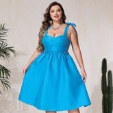 Plus Size Retro U Neck Shoulder Strap Backless High Waist Waist Tight Seaside Holiday Beach Dress