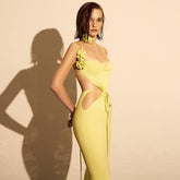 Three Dimensional Floral Cutout Lace Up Cami Dress Bandage Stretch Dress