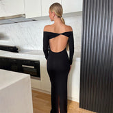 off Shoulder Sleeveless Backless Long Sleeves Dress
