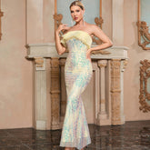 Tube Top Sleeveless Sequined Slim Fit Off Shoulder High End Dress