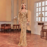 Long Sleeve Dress Heavy Work Maxi Dress Fishtail Sequin Slim Fishtail Bridesmaid Cocktail Evening Dress