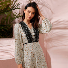 Stitching Lace High Waist Dress