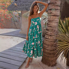 Maxikleid mit Trägern und rückenfreiem Pflanzen- und Blumenmuster