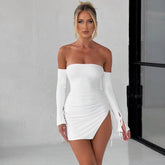 Off Shoulder Tube Top Split Hip Dress
