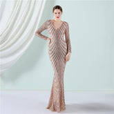 Positioning Floral Sequin Evening Banquet Elegant Long Sleeve Sequined Queen Fishtail Dress