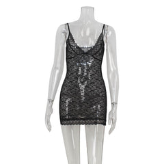 Low Cut Sling Lace See through Sheath Dress