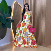 Vestido ajustado con cuello halter, espalda descubierta y cordones, estampado francés