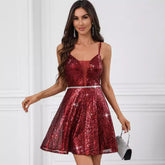 Backless Spaghetti Straps Sequ Dress Nightclub Dress