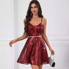 Backless Spaghetti Straps Sequ Dress Nightclub Dress