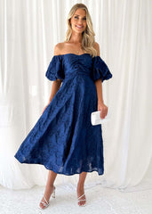 Elegant Mid Waist Off Neck Floral Dress