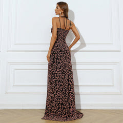 V-neck Brace Halter Wedding Elegant High-End Socialite Dress Split Evening Dress for Prom Formal Gown