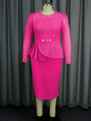 Lace Sleeve Ruffled Dress Party Flab Hiding Hip Dresses