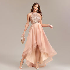 Heavy Industry Halter Sequin Stitching Multi Layer Mesh Sleeveless Irregular Asymmetric Hem Pettidress Ball Gown Organza