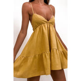 Sundress V neck High Waist Office Strap Dress