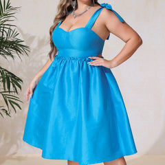 Vestido playero ajustado de talla grande, estilo retro, con escote en U, tirantes al hombro, sin espalda y cintura alta