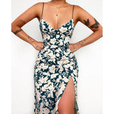 Digital Floral Print Fresh Sweet V-neck Strap Dress