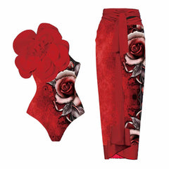 One Piece Swimsuit Skinny Slimming Big Floral Swimsuit Outfit Chiffon Dress