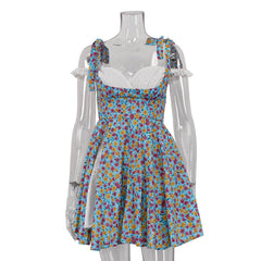 French Floral Slit Dress Niche Design Splicing Sling Dress