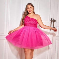 Export Waist Slimming High Grade Elegant Pettiskirt Oblique Shoulder Evening Dress