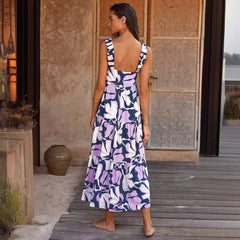 Sling Backless Print Dress Beach Vacation Dress