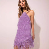 Vestido corto de color liso con cuello halter y sin mangas de talla grande