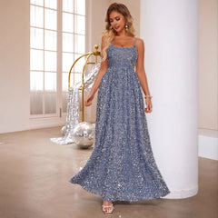 Suspenders Heavy Industry Sequin Large Swing Cocktail Evening Dress