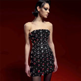 Vestido de fiesta corto para mujer, estilo industrial pesado, ligero, de lujo, con diamantes de imitación y parte superior de tubo, estilo vendaje