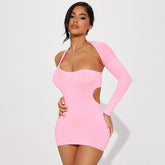 One Shoulder Long Sleeve Hollow Out Cutout Sheath Dress